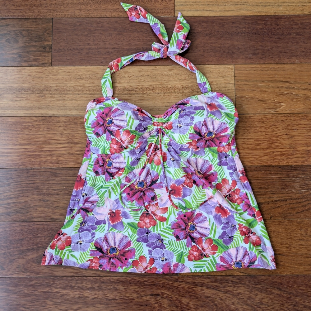 Lands End Haltertop Floral Tankini Swim Top Size  12